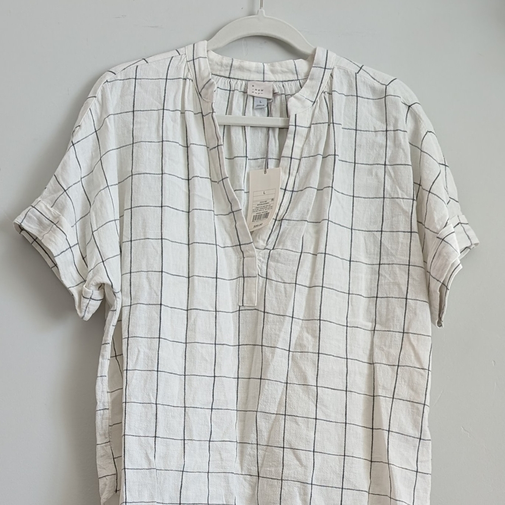 a new day White and Black Checkered Crop Blouse